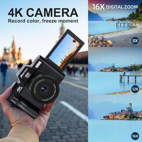كاميرا رقمية بدقة 4K للتصوير الفوتوغرافي والفيديو، وكاميرا تسجيل فيديو بدقة 48 ميجابكسل لليوتيوب مع شاشة قابلة للطي بزاوية 180 درجة، وتكبير رقمي 16X، وزاوية عريضة 52 ملم وعدسة ماكرو، وبطاريتين، وبطاقة TF بسعة 32 جيجابايت in Kuwait