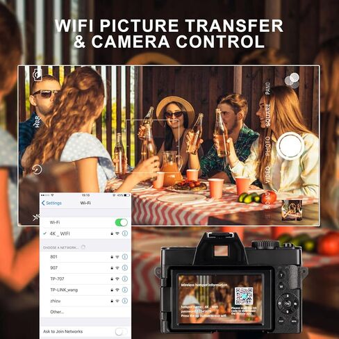 كاميرا رقمية بدقة 4K للتصوير الفوتوغرافي والفيديو، وكاميرا تسجيل فيديو بدقة 48 ميجابكسل لليوتيوب مع شاشة قابلة للطي بزاوية 180 درجة، وتكبير رقمي 16X، وزاوية عريضة 52 ملم وعدسة ماكرو، وبطاريتين، وبطاقة TF بسعة 32 جيجابايت in Kuwait