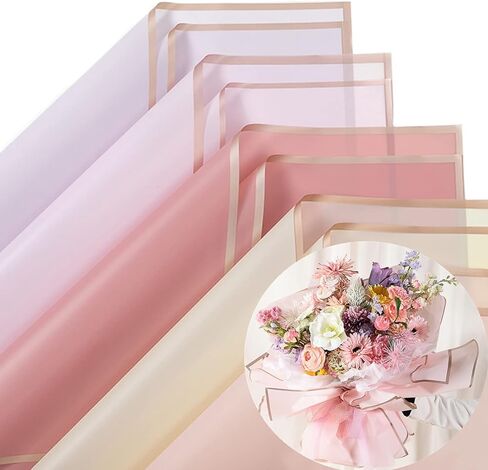 ماوموتو 50 ورقة من ورق تغليف باقات الزهور ذات الحافة الذهبية، ورق تغليف باقة شفاف مقاوم للماء، لوازم باقة الزهور لتغليف الهدايا اليدوية اليدوية لحفلات الزفاف in Kuwait