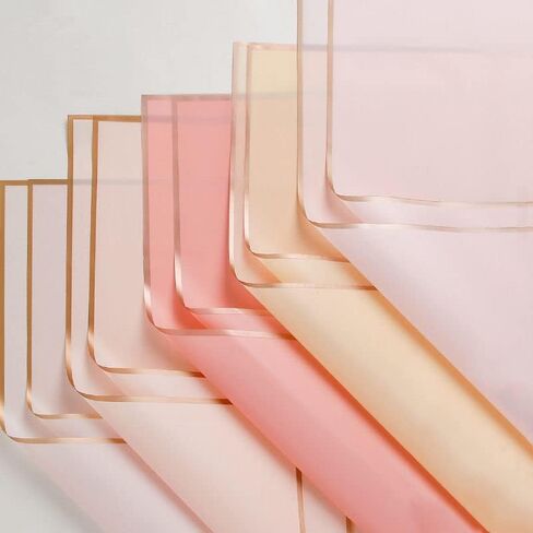 ماوموتو 50 ورقة من ورق تغليف باقات الزهور ذات الحافة الذهبية، ورق تغليف باقة شفاف مقاوم للماء، لوازم باقة الزهور لتغليف الهدايا اليدوية اليدوية لحفلات الزفاف in Kuwait