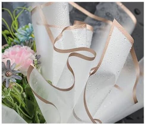 ماوموتو 50 ورقة من ورق تغليف باقات الزهور ذات الحافة الذهبية، ورق تغليف باقة شفاف مقاوم للماء، لوازم باقة الزهور لتغليف الهدايا اليدوية اليدوية لحفلات الزفاف in Kuwait