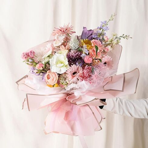 ماوموتو 50 ورقة من ورق تغليف باقات الزهور ذات الحافة الذهبية، ورق تغليف باقة شفاف مقاوم للماء، لوازم باقة الزهور لتغليف الهدايا اليدوية اليدوية لحفلات الزفاف in Kuwait