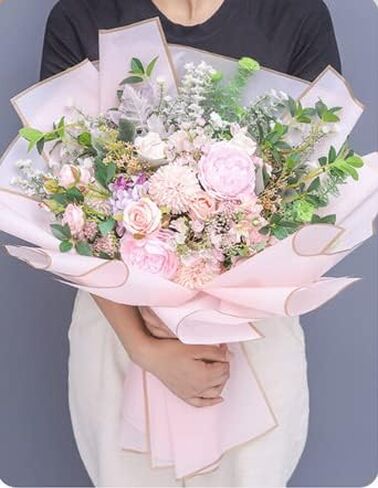 ماوموتو 50 ورقة من ورق تغليف باقات الزهور ذات الحافة الذهبية، ورق تغليف باقة شفاف مقاوم للماء، لوازم باقة الزهور لتغليف الهدايا اليدوية اليدوية لحفلات الزفاف in Kuwait