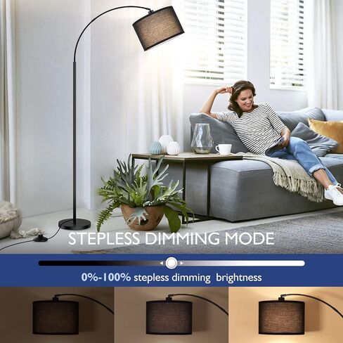 مصابيح أرضية مقوسة لغرفة المعيشة، مصباح قائم حديث للتحكم عن بعد مع عاكس للضوء بدون خطوات، مصباح طويل أسود مع ظل طبل أسود، ضوء قراءة مقوس فوق الأريكة لغرفة النوم، المكتب (المصباح متضمن) in Kuwait
