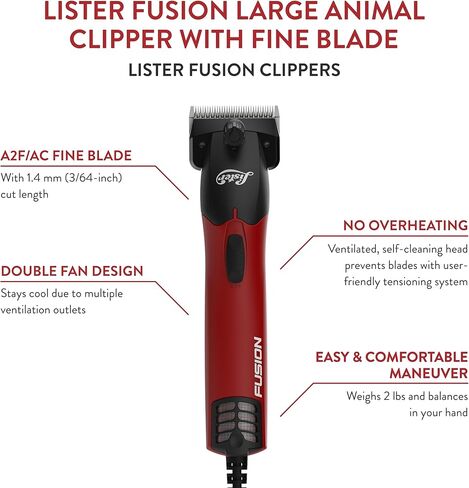 شفرة رفيعة لقص الحيوانات الكبيرة من WAHL Lister Fusion للخيول والماشية والماعز والألبكة والماشية (258-40720) - مقصات الماشية والأغنام الممتازة - مثالية لعرض الخنازير - مجموعة مقصات كاملة - أحمر in Kuwait