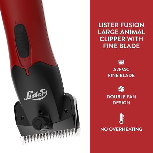 شفرة رفيعة لقص الحيوانات الكبيرة من WAHL Lister Fusion للخيول والماشية والماعز والألبكة والماشية (258-40720) - مقصات الماشية والأغنام الممتازة - مثالية لعرض الخنازير - مجموعة مقصات كاملة - أحمر in Kuwait