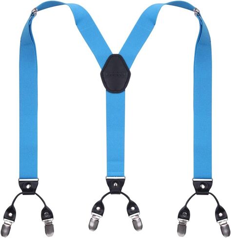 Mens Suspenders with Strong Metal 6 Clips Adjustable Elastic Y Style Leather Suspender for Wedding in Saudi Arabia