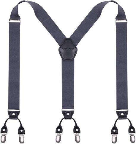 Mens Suspenders with Strong Metal 6 Clips Adjustable Elastic Y Style Leather Suspender for Wedding in Saudi Arabia