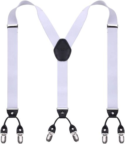 Mens Suspenders with Strong Metal 6 Clips Adjustable Elastic Y Style Leather Suspender for Wedding in Saudi Arabia