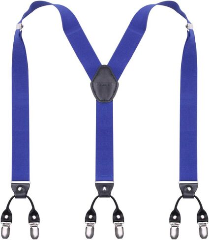 Mens Suspenders with Strong Metal 6 Clips Adjustable Elastic Y Style Leather Suspender for Wedding in Saudi Arabia