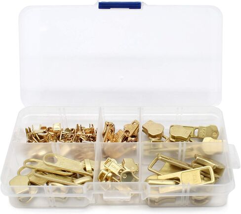 Zipper Repair Kit Solution Metal YKK Assorted Brass Sliders ~Easy Container Storage Sets of #4.5, 5, and #10 Include #4.5, 5 and #10 Top & Bottom Stops Both (Made in USA) 23 Sets in Saudi Arabia
