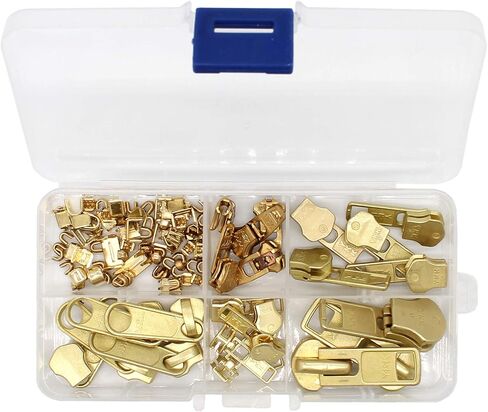 Zipper Repair Kit Solution Metal YKK Assorted Brass Sliders ~Easy Container Storage Sets of #4.5, 5, and #10 Include #4.5, 5 and #10 Top & Bottom Stops Both (Made in USA) 23 Sets in Saudi Arabia