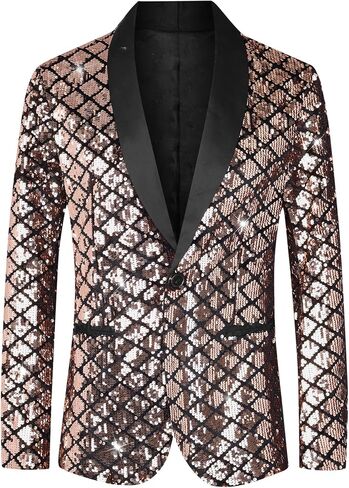 Lars Amadeus Sequin Blazer for Men's Argyle Pattern Peak Lapel Prom Shiny Sports Coat in Saudi Arabia