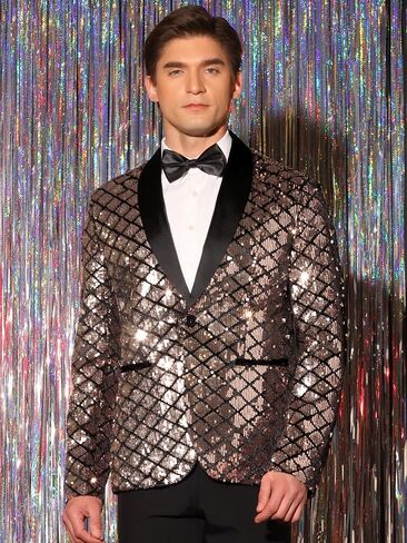 Lars Amadeus Sequin Blazer for Men's Argyle Pattern Peak Lapel Prom Shiny Sports Coat in Saudi Arabia