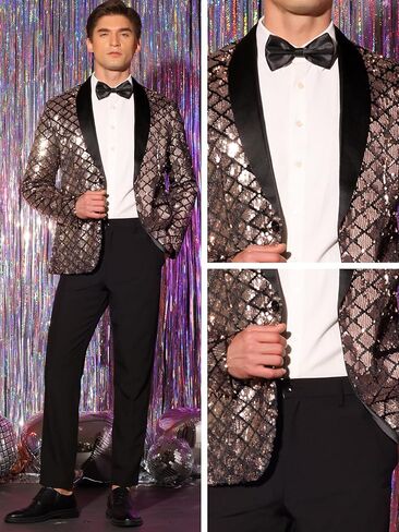 Lars Amadeus Sequin Blazer for Men's Argyle Pattern Peak Lapel Prom Shiny Sports Coat in Saudi Arabia