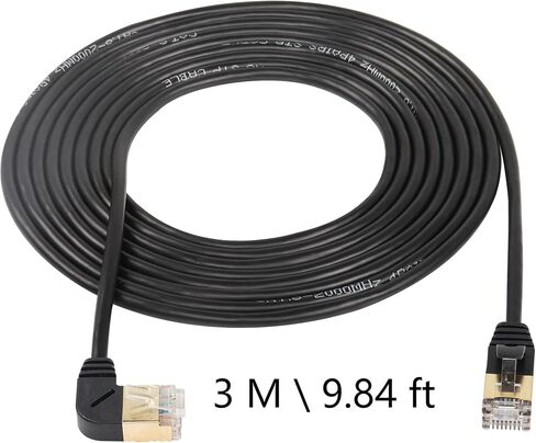 كابل إيثرنت SinLoon 10FT 90 درجة زاوية يمنى Cat8، سلك شبكة عالي السرعة 40 جيجابت في الثانية 2000 ميجاهرتز، مع قابس مطلي بالذهب أسلاك SFTP موصل CAT8 RJ45 كابل LAN للألعاب، للكمبيوتر الشخصي، جهاز التوجيه (يمين 10أقدام) in Saudi Arabia