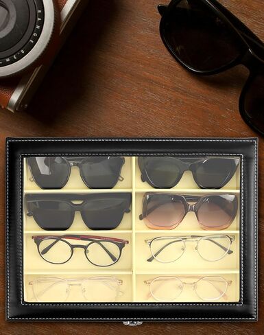 QWORK Sunglass Organizer Display Case, 2 Pack 8 Slot Leather Eyeglasses Collector, Sunglasses Jewelry Collection Case in Saudi Arabia