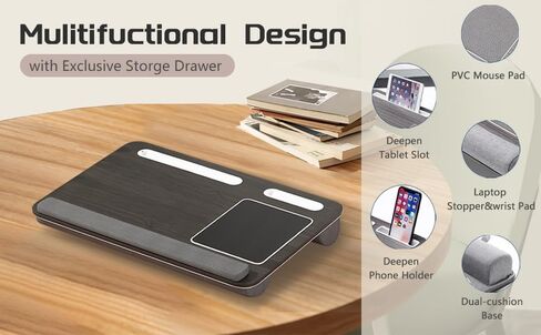 Laptop Lap Desk Home Office with Cushion, Mouse Pad, and Phone Holder for Couch Bed, Dorm Room Essentials as Computer Laptop Stand, Book Tablet- Fits Up to 17 Inch Laptops, Oak Grey in Saudi Arabia