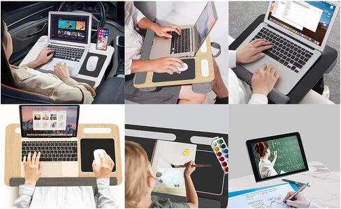 Laptop Lap Desk Home Office with Cushion, Mouse Pad, and Phone Holder for Couch Bed, Dorm Room Essentials as Computer Laptop Stand, Book Tablet- Fits Up to 17 Inch Laptops, Oak Grey in Saudi Arabia