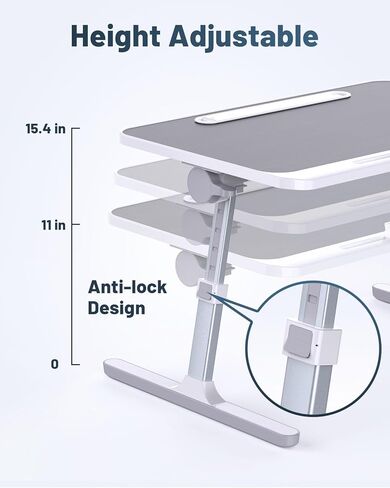 مكتب لاب توب مع ضوء LED ودرج، طاولة سرير محمولة للأريكة والدراسة والقراءة، مكتب لاب توب قابل للتعديل للكمبيوتر المحمول والكتابة (أسود) in Kuwait