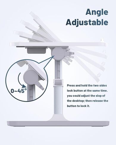 مكتب لاب توب مع ضوء LED ودرج، طاولة سرير محمولة للأريكة والدراسة والقراءة، مكتب لاب توب قابل للتعديل للكمبيوتر المحمول والكتابة (أسود) in Kuwait