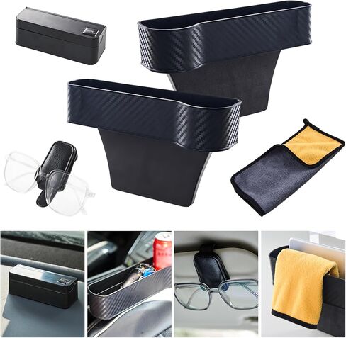 منظم حشو فجوات مقعد السيارة من DEDC، قطعتان منظم مقعد السيارة متعدد الوظائف مع صندوق تخزين جانبي للمقعد، وتخزين العملات المعدنية ومشبك النظارات الشمسية، منظم السيارة للهاتف، ملحقات Tesla Model Y 3 2023 in Kuwait