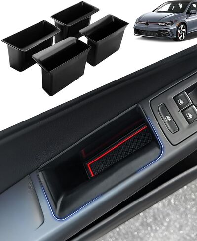 علبة تنظيم جانبية للباب من Karltys لـ 2022-2024 VW Volkswagen Golf GTI R MK8 ملحقات صندوق تخزين جانبي للباب الأمامي والخلفي ومقبض جيب وصندوق إدراج 4 قطع in Saudi Arabia
