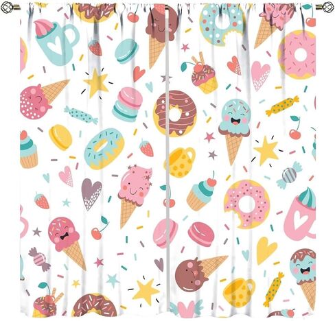Ice Cream Curtains for Kids,Cartoon Creamy Desserts Sweet Donut Cute Window Treatments for Girls Boys Child Bedroom Living Room Study Window Drapes 2 Panels Set,Total Size 42" x 45" in Saudi Arabia
