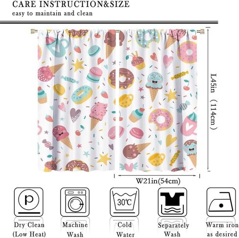 Ice Cream Curtains for Kids,Cartoon Creamy Desserts Sweet Donut Cute Window Treatments for Girls Boys Child Bedroom Living Room Study Window Drapes 2 Panels Set,Total Size 42" x 45" in Saudi Arabia
