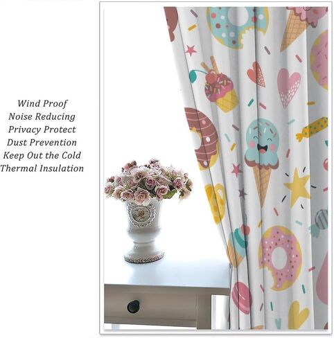 Ice Cream Curtains for Kids,Cartoon Creamy Desserts Sweet Donut Cute Window Treatments for Girls Boys Child Bedroom Living Room Study Window Drapes 2 Panels Set,Total Size 42" x 45" in Saudi Arabia