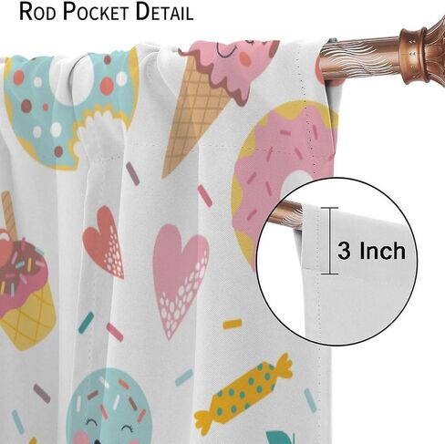 Ice Cream Curtains for Kids,Cartoon Creamy Desserts Sweet Donut Cute Window Treatments for Girls Boys Child Bedroom Living Room Study Window Drapes 2 Panels Set,Total Size 42" x 45" in Saudi Arabia