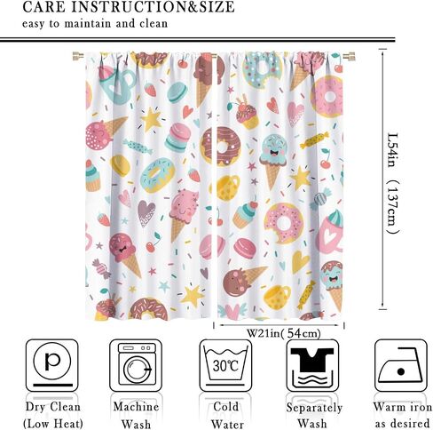 Ice Cream Curtains for Kids,Cartoon Creamy Desserts Sweet Donut Cute Window Treatments for Girls Boys Child Bedroom Living Room Study Window Drapes 2 Panels Set,Total Size 42" x 45" in Saudi Arabia