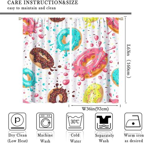 Ice Cream Curtains for Kids,Cartoon Creamy Desserts Sweet Donut Cute Window Treatments for Girls Boys Child Bedroom Living Room Study Window Drapes 2 Panels Set,Total Size 42" x 45" in Saudi Arabia