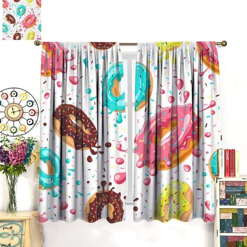 Ice Cream Curtains for Kids,Cartoon Creamy Desserts Sweet Donut Cute Window Treatments for Girls Boys Child Bedroom Living Room Study Window Drapes 2 Panels Set,Total Size 42" x 45" in Saudi Arabia