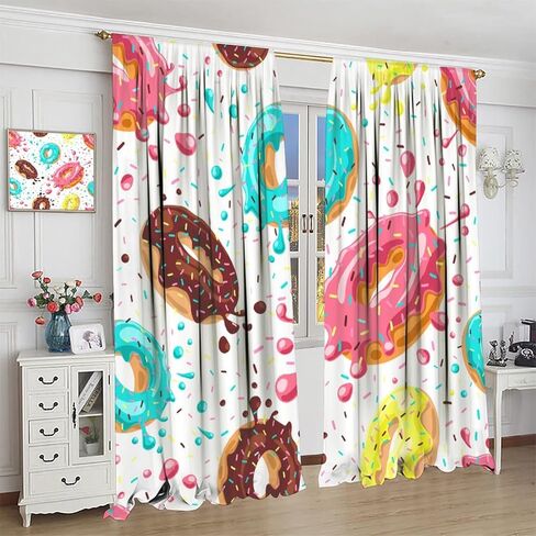 Ice Cream Curtains for Kids,Cartoon Creamy Desserts Sweet Donut Cute Window Treatments for Girls Boys Child Bedroom Living Room Study Window Drapes 2 Panels Set,Total Size 42" x 45" in Saudi Arabia