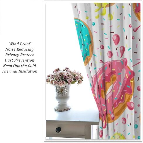 Ice Cream Curtains for Kids,Cartoon Creamy Desserts Sweet Donut Cute Window Treatments for Girls Boys Child Bedroom Living Room Study Window Drapes 2 Panels Set,Total Size 42" x 45" in Saudi Arabia