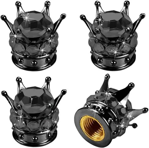4PCS Bling Tire Valve Stem Caps, Crown Tire Valve Stem Caps, Attractive Dustproof Bling Car Accessories, Universal for Cars, Trucks and Motorcycles (Black) in Saudi Arabia
