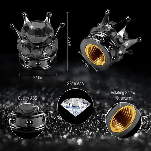 4PCS Bling Tire Valve Stem Caps, Crown Tire Valve Stem Caps, Attractive Dustproof Bling Car Accessories, Universal for Cars, Trucks and Motorcycles (Black) in Saudi Arabia