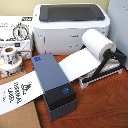 Miyake Thermal Label Holder for Label Rolls and Fanfold Labels, Shipping Label Printer Desktop Stand for Home, Office, Small Business, Compatible with Rollo and Dymo (Black) in Saudi Arabia