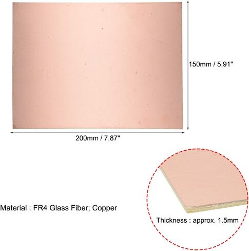 لوحة دائرة مطبوعة من النحاس المغطى بالنحاس على الوجهين من uxcell، FR4 150 × 100 مم 5.91 × 3.94 بوصة، سمك 1.5 مم لوحة PCB للنماذج الأولية ذاتية الصنع، لوحة الاسم in Kuwait