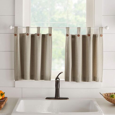 ستائر نافذة Elrene Home Fashions Tucker ذات طبقة أزرار صلبة للمطبخ أو الحمام، 76.2 سم × 60.96 سم، كتان، مجموعة من 2 in Kuwait