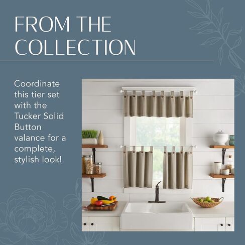 ستائر نافذة Elrene Home Fashions Tucker ذات طبقة أزرار صلبة للمطبخ أو الحمام، 76.2 سم × 60.96 سم، كتان، مجموعة من 2 in Kuwait