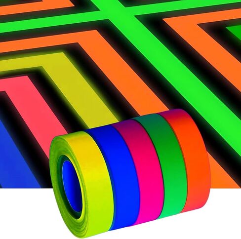 5 Colors Neon Gaffer Tape for Stage Lighting, Fluorescent Rainbow Color UV Blacklight Glow in The Dark Tape in Saudi Arabia