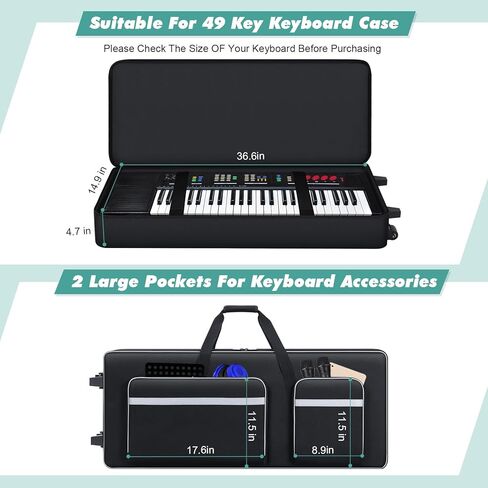 49 Key Keyboard Case with Wheels (36.6"x14.9"x4.7") | Soft Padded 49 Key Keyboard Case Rolling Bag with Multi-Pocket | 49 Key Keyboard Case Gig-Bag with Roller & Handles & Shoulder Straps in Kuwait