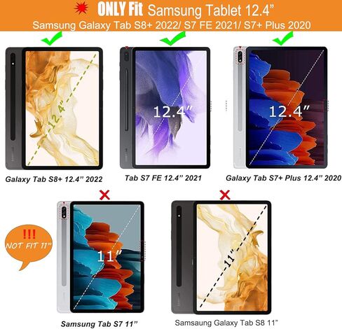 حافظة لهاتف Samsung Galaxy Tab S7 FE / S7 Plus /S8+ 12.4 بوصة مع لوحة مفاتيح - غطاء لوحة مفاتيح لوحية لاسلكية ذكية قابلة للفصل - Tab S7 FE 2021/ S7+ 2020/S8+ حافظة لوحة مفاتيح مع حامل قلم S أسود in Kuwait