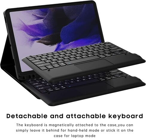 حافظة لهاتف Samsung Galaxy Tab S7 FE / S7 Plus /S8+ 12.4 بوصة مع لوحة مفاتيح - غطاء لوحة مفاتيح لوحية لاسلكية ذكية قابلة للفصل - Tab S7 FE 2021/ S7+ 2020/S8+ حافظة لوحة مفاتيح مع حامل قلم S أسود in Kuwait