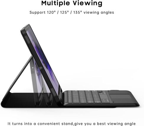 حافظة لهاتف Samsung Galaxy Tab S7 FE / S7 Plus /S8+ 12.4 بوصة مع لوحة مفاتيح - غطاء لوحة مفاتيح لوحية لاسلكية ذكية قابلة للفصل - Tab S7 FE 2021/ S7+ 2020/S8+ حافظة لوحة مفاتيح مع حامل قلم S أسود in Kuwait