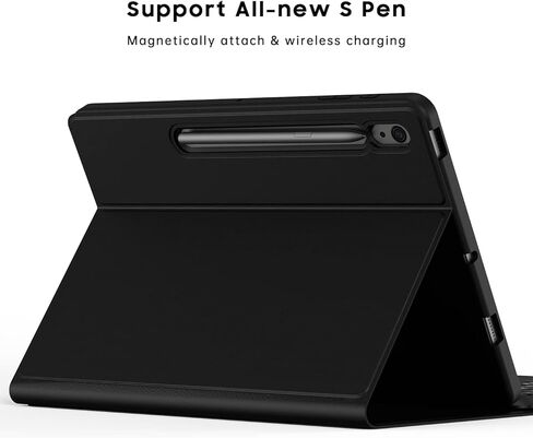 حافظة لهاتف Samsung Galaxy Tab S7 FE / S7 Plus /S8+ 12.4 بوصة مع لوحة مفاتيح - غطاء لوحة مفاتيح لوحية لاسلكية ذكية قابلة للفصل - Tab S7 FE 2021/ S7+ 2020/S8+ حافظة لوحة مفاتيح مع حامل قلم S أسود in Kuwait