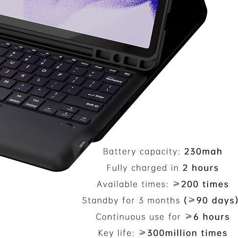 حافظة لهاتف Samsung Galaxy Tab S7 FE / S7 Plus /S8+ 12.4 بوصة مع لوحة مفاتيح - غطاء لوحة مفاتيح لوحية لاسلكية ذكية قابلة للفصل - Tab S7 FE 2021/ S7+ 2020/S8+ حافظة لوحة مفاتيح مع حامل قلم S أسود in Kuwait