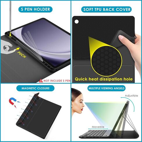 حافظة لوحة المفاتيح DETUOSI بإضاءة خلفية لجهاز Samsung Galaxy Tab A9 Plus/ A9+ 5G 11 بوصة (SM-X210) 2023 Android Tablet مع حامل قلم S | غطاء خلفي ناعم من مادة TPU | إغلاق مغناطيسي | لوحة مفاتيح لاسلكية قابلة للفصل ذات 7 ألوان in Saudi Arabia